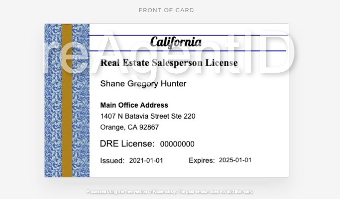 California Real Estate Agent ID Card